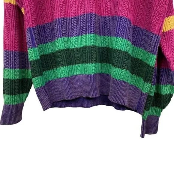 NWT NAUTICA WOMEN'S VINTAGE‎ RAINFOREST STRIPED CHUNKY SWEATER LARGE - Picture 6 of 7